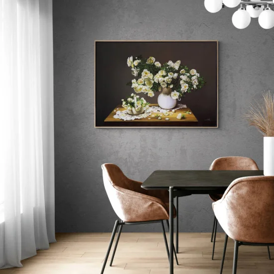 White Roses in a Vase Custom Order Oil Painting