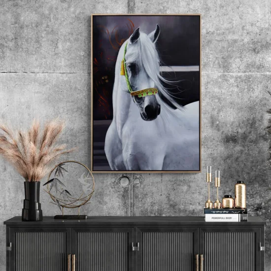 Beyaz Atın İfadesi Siparişe Özel Yağlı Boya Tablo