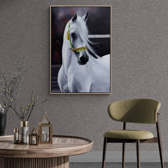 Beyaz Atın İfadesi Siparişe Özel Yağlı Boya Tablo