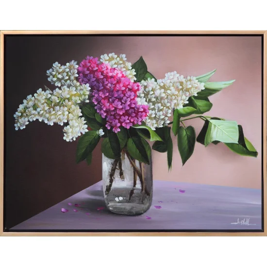 Lilacs in a Glass Vase Custom Oil Painting