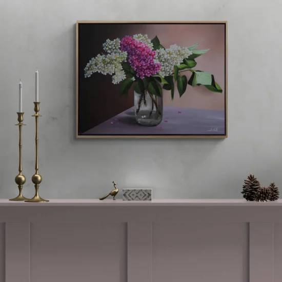 Lilacs in a Glass Vase Custom Oil Painting