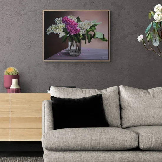 Lilacs in a Glass Vase Custom Oil Painting