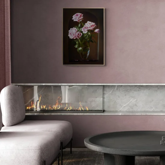 Pink Roses in a Glass Vase Custom Oil Painting