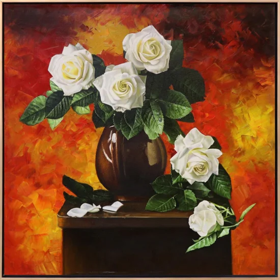 Delicate White Roses Custom Oil Painting