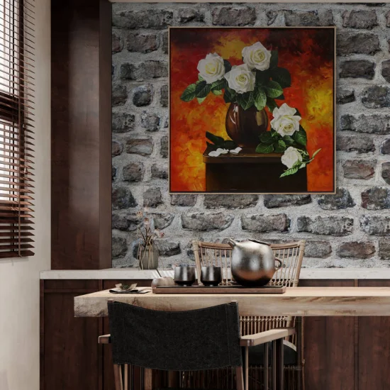 Delicate White Roses Custom Oil Painting