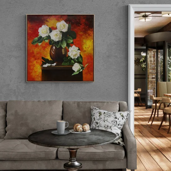 Delicate White Roses Custom Oil Painting