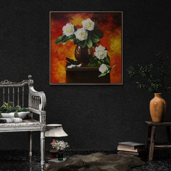 Delicate White Roses Custom Oil Painting