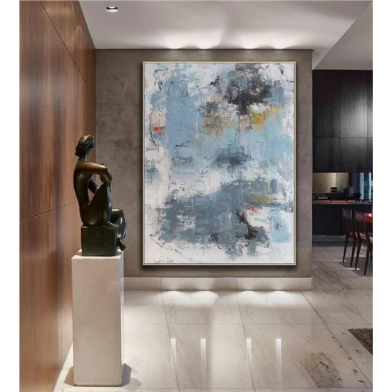 Mavi Beyaz Siparişe Özel Soyut Yağlı Boya Tablo