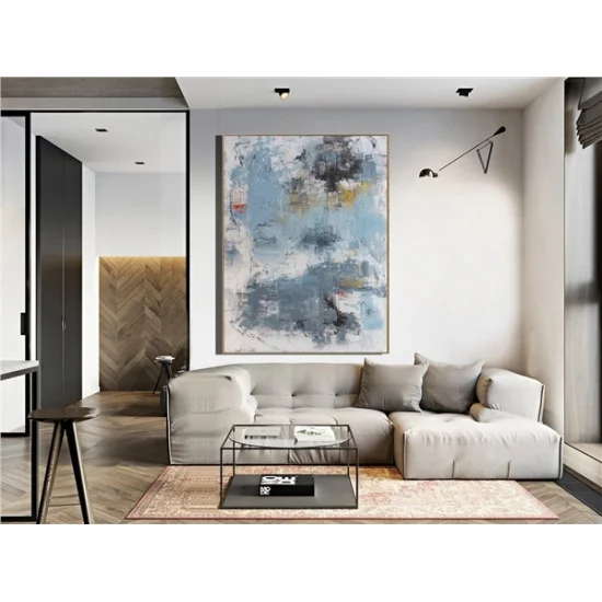 Mavi Beyaz Siparişe Özel Soyut Yağlı Boya Tablo