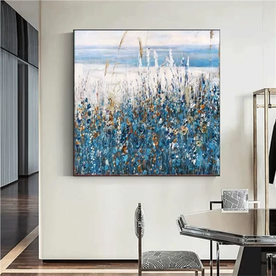 Blue White Flowers Custom Order Abstract Oil Painting