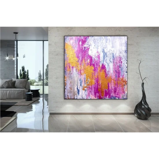 Pembe Gri Sarı Siparişe Özel Soyut Yağlı Boya Tablo