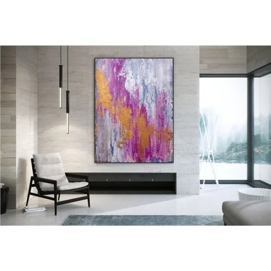 Pembe Gri Sarı Siparişe Özel Soyut Yağlı Boya Tablo