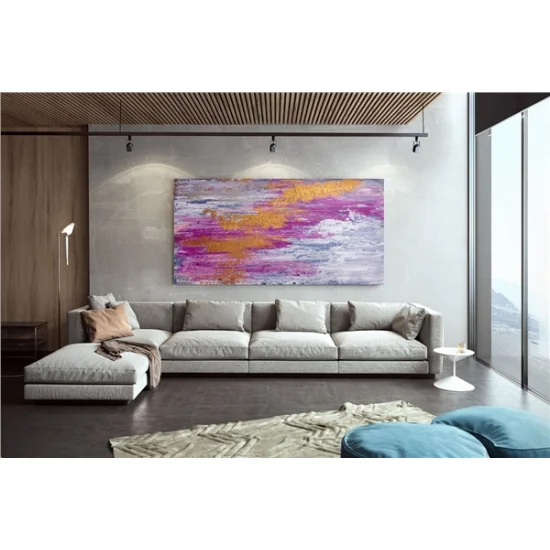 Pembe Gri Sarı Siparişe Özel Soyut Yağlı Boya Tablo