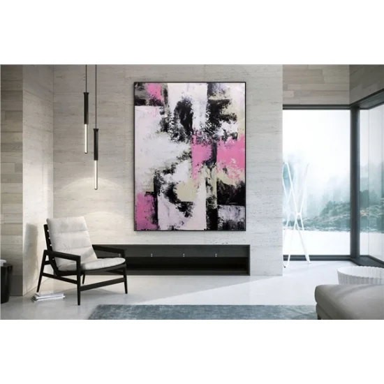 Pembe Siyah Siparişe Özel Soyut Yağlı Boya Tablo