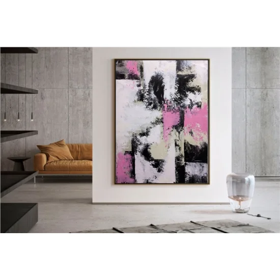 Pembe Siyah Siparişe Özel Soyut Yağlı Boya Tablo