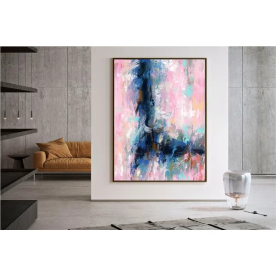 Pembe Nane ve Mavi Siparişe Özel Soyut Yağlı Boya Tablo