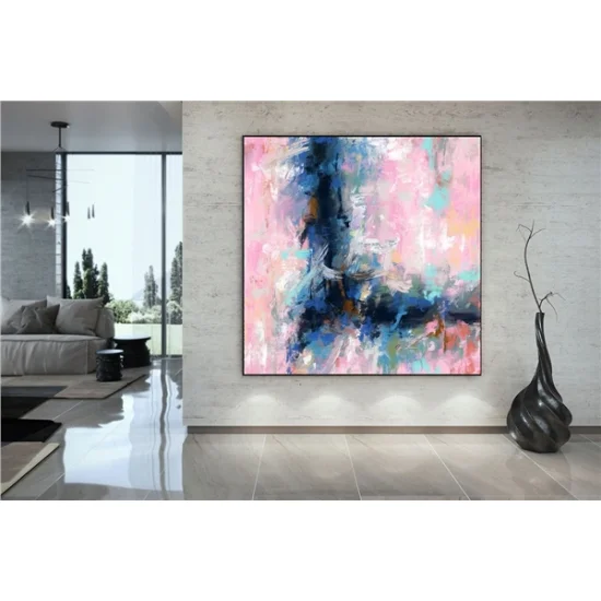 Pembe Nane ve Mavi Siparişe Özel Soyut Yağlı Boya Tablo