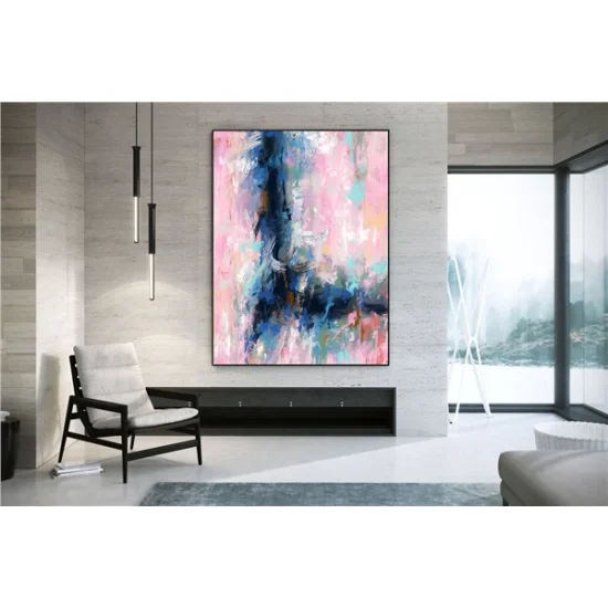 Pembe Nane ve Mavi Siparişe Özel Soyut Yağlı Boya Tablo