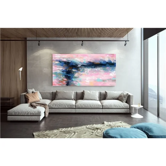 Pembe Nane ve Mavi Siparişe Özel Soyut Yağlı Boya Tablo