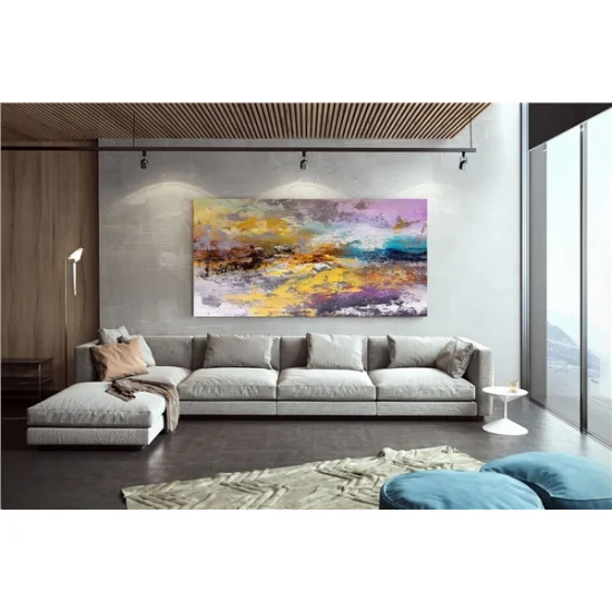 Pembe Mavi ve Sarı Siparişe Özel Soyut Yağlı Boya Tablo