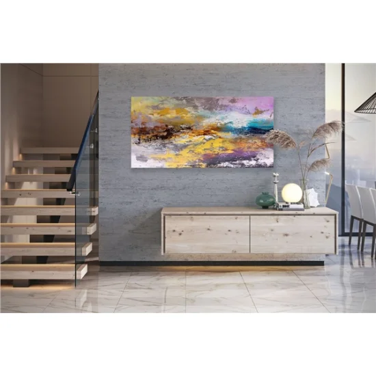 Pembe Mavi ve Sarı Siparişe Özel Soyut Yağlı Boya Tablo