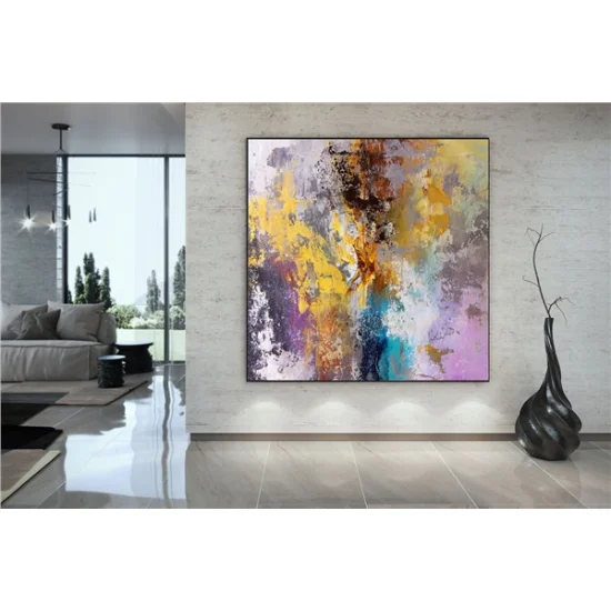 Pembe Mavi ve Sarı Siparişe Özel Soyut Yağlı Boya Tablo