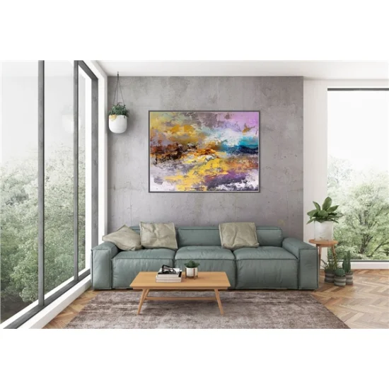 Pembe Mavi ve Sarı Siparişe Özel Soyut Yağlı Boya Tablo