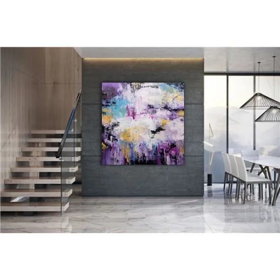 Mor Mavi ve Sarı Siparişe Özel Soyut Yağlı Boya Tablo