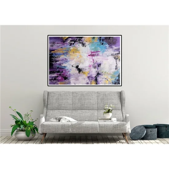 Mor Mavi ve Sarı Siparişe Özel Soyut Yağlı Boya Tablo
