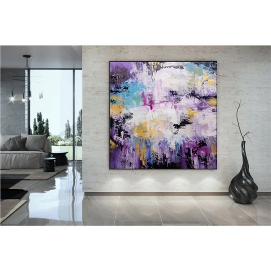 Mor Mavi ve Sarı Siparişe Özel Soyut Yağlı Boya Tablo