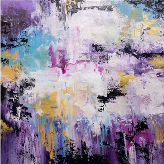 Mor Mavi ve Sarı Siparişe Özel Soyut Yağlı Boya Tablo