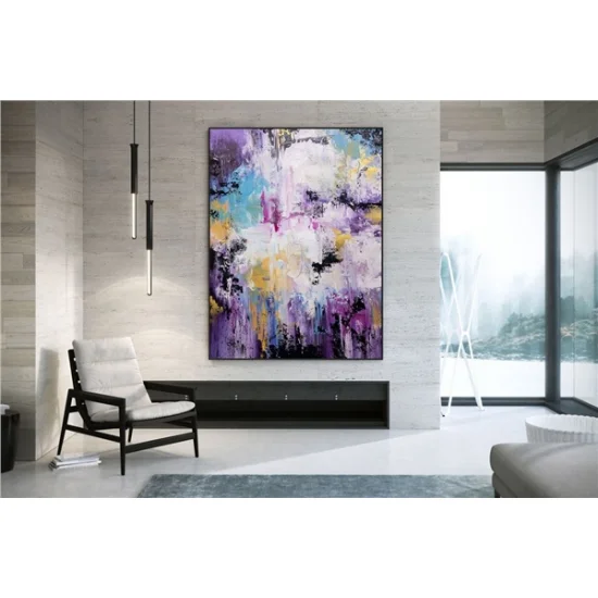 Mor Mavi ve Sarı Siparişe Özel Soyut Yağlı Boya Tablo