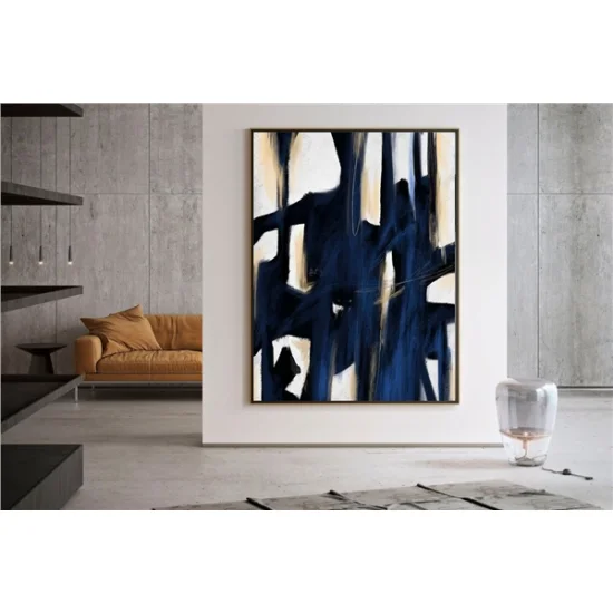 Navy Blue Minimal Custom Order Abstract Oil Painting