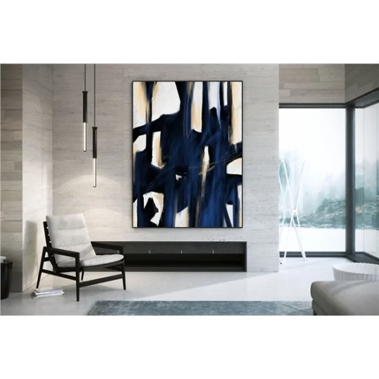Navy Blue Minimal Custom Order Abstract Oil Painting