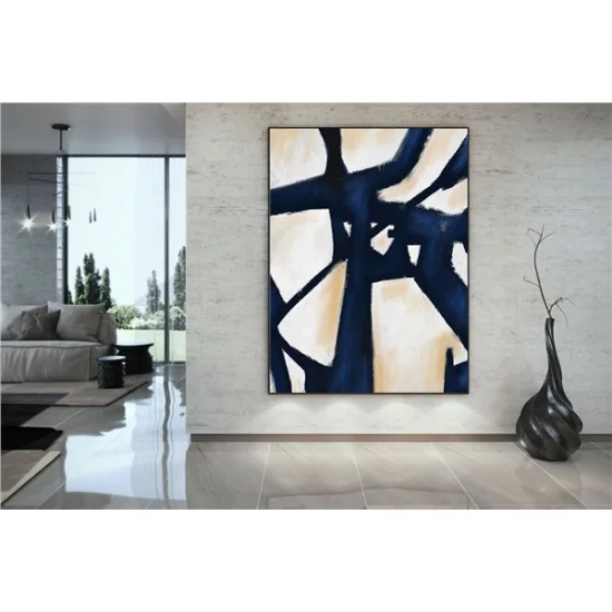 Navy Blue Scandinavian Custom Order Abstract Oil Painting