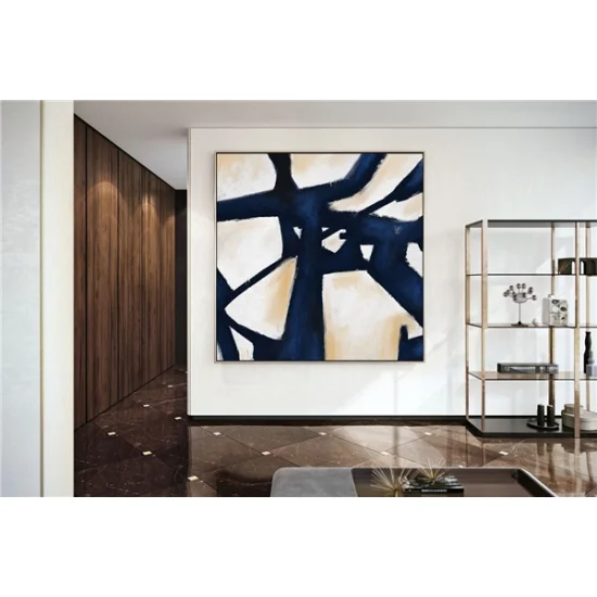 Navy Blue Scandinavian Custom Order Abstract Oil Painting