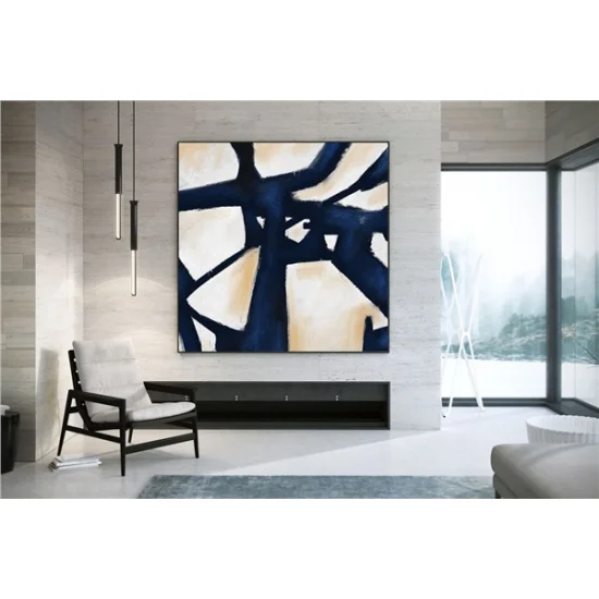 Navy Blue Scandinavian Custom Order Abstract Oil Painting