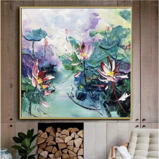 Renkli Lotus Siparişe Özel Soyut Yağlı Boya Tablo