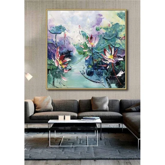 Renkli Lotus Siparişe Özel Soyut Yağlı Boya Tablo