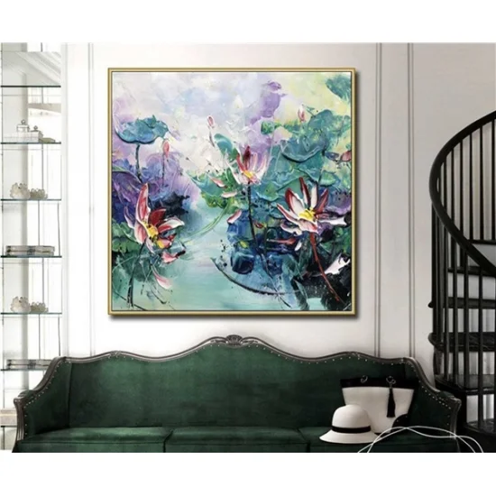 Renkli Lotus Siparişe Özel Soyut Yağlı Boya Tablo