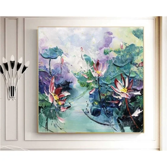 Renkli Lotus Siparişe Özel Soyut Yağlı Boya Tablo