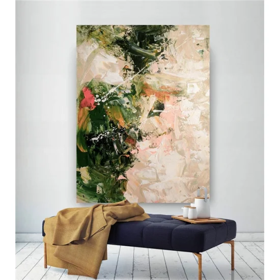 Yeşil ve Krem Siparişe Özel Soyut Yağlı Boya Tablo