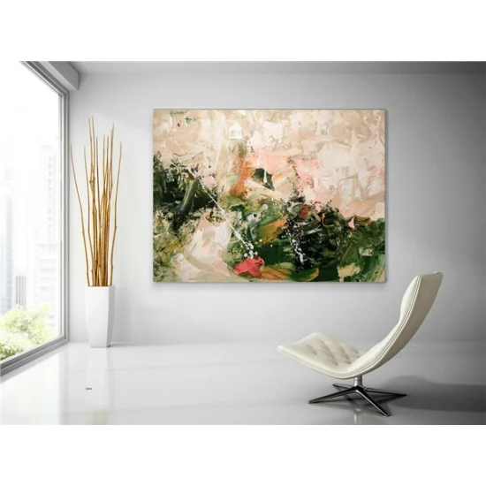 Yeşil ve Krem Siparişe Özel Soyut Yağlı Boya Tablo