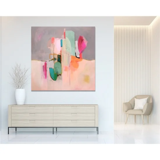 Mercan Pembesi Beyaz Gri Siparişe Özel Soyut Yağlı Boya Tablo