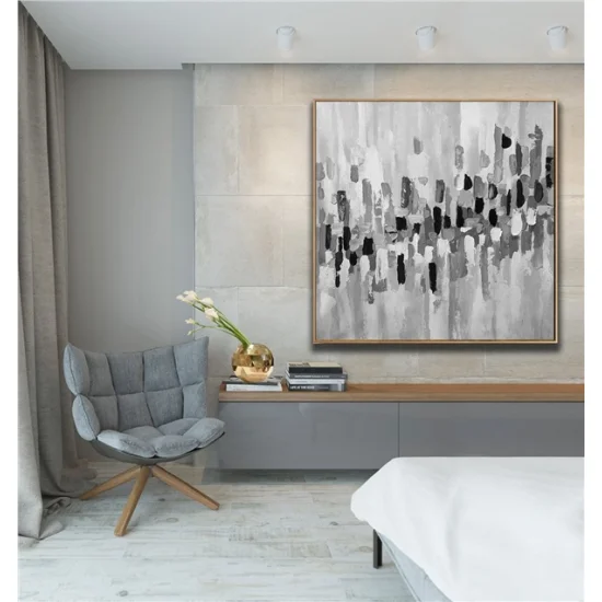 Siyah Beyaz Gri Siparişe Özel Soyut Yağlı Boya Tablo