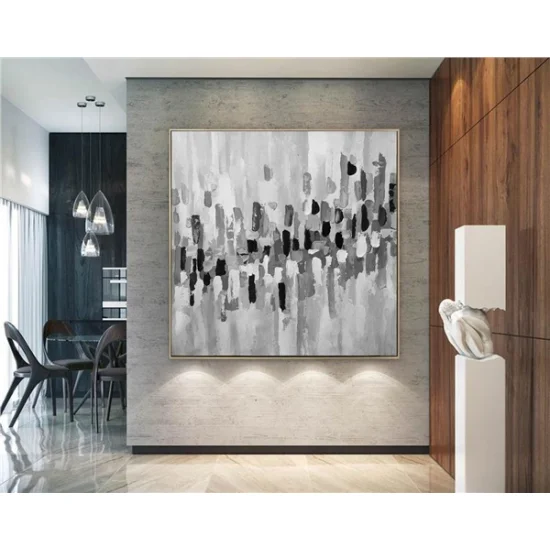 Siyah Beyaz Gri Siparişe Özel Soyut Yağlı Boya Tablo