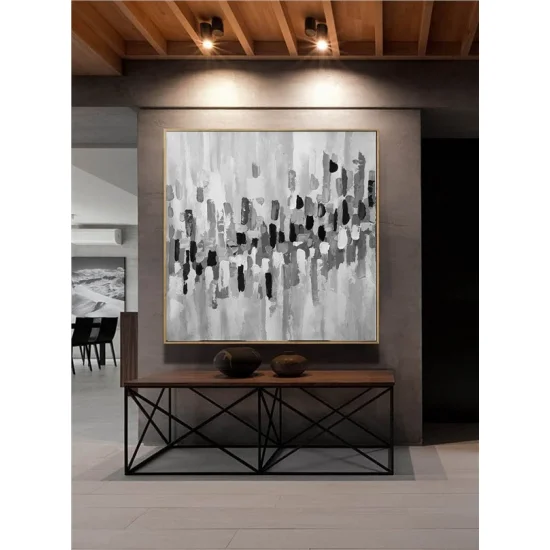 Siyah Beyaz Gri Siparişe Özel Soyut Yağlı Boya Tablo