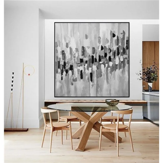Siyah Beyaz Gri Siparişe Özel Soyut Yağlı Boya Tablo