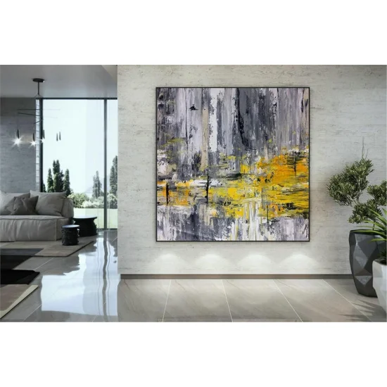 Gri Altın Soyut Siparişe Özel Soyut Yağlı Boya Tablo