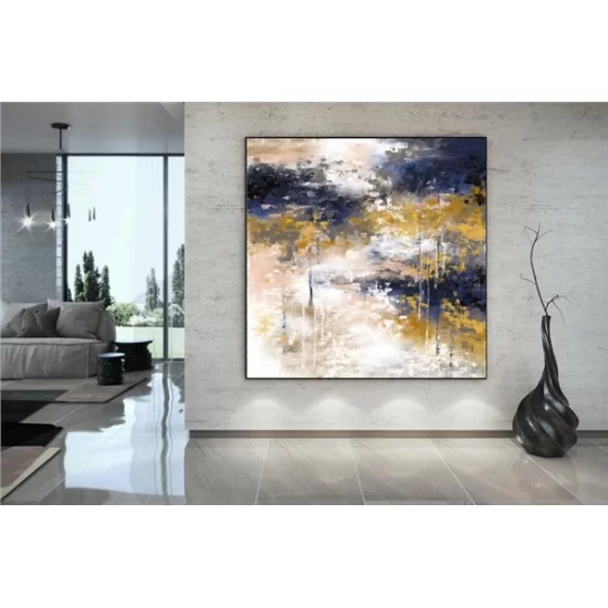 Blue and Yellow with Spatula Custom Order Abstract Oil Painting